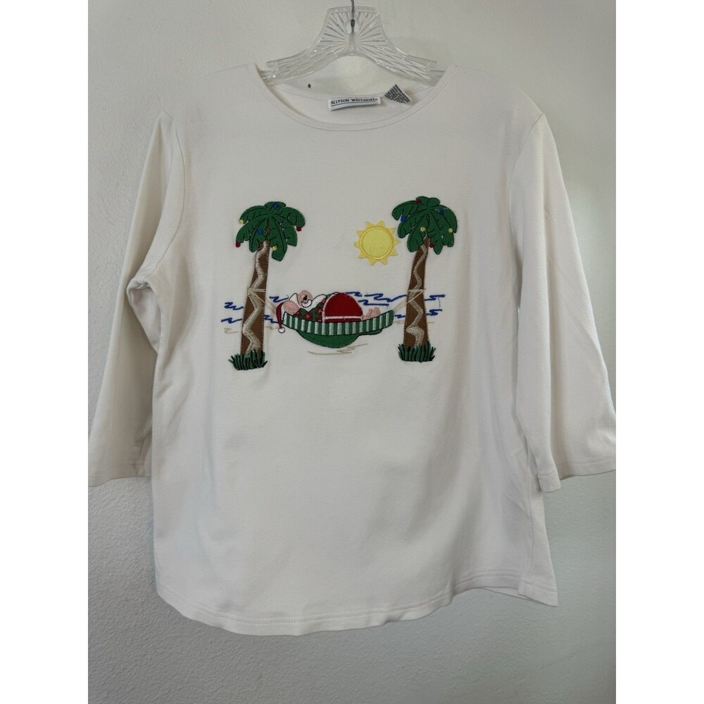 Allyson Whitmore Santa On The Beach Palm Trees 3/4 Sleeve Shirt Christmas Med